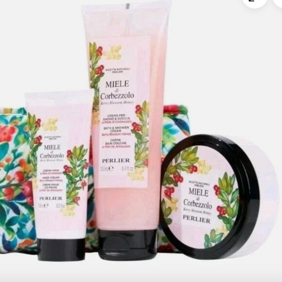 Perlier 3-piece Bath & Body Kit w/Bag Honey & Berry Blossom-NEW Sealed - Picture 1 of 1